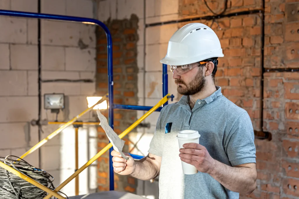 electrician-is-studying-construction-drawing-with-coffee-his-hand